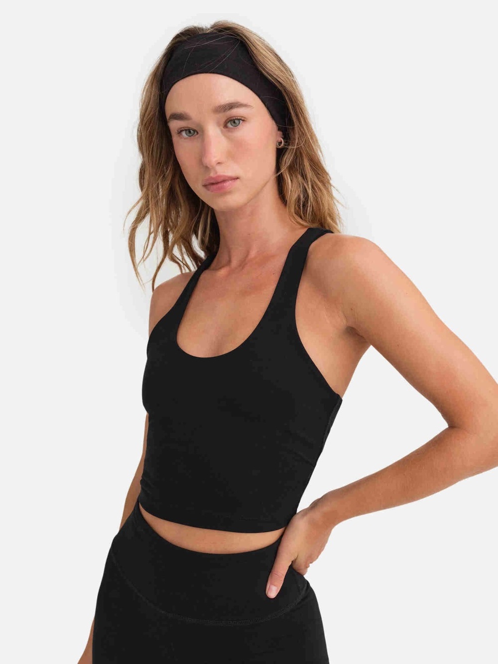 MATE the Label Black Racerback Scoop Neck Crop Bra Tank Top Brami Black Organic